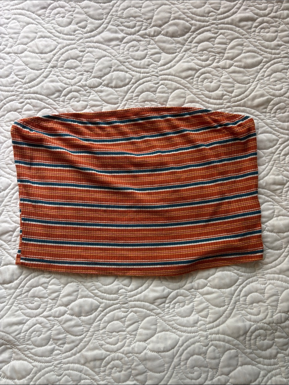 SHEIN Orange Striped Bandeau Tube Top with Blue & White Size Large